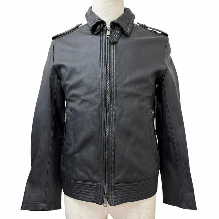 美品□BURBERRY BLACK LABEL バーバリーブラックレーベル 羊革 裏チェック柄 ラムレザージャケット ブルゾン ブラック M 正規品 メンズ