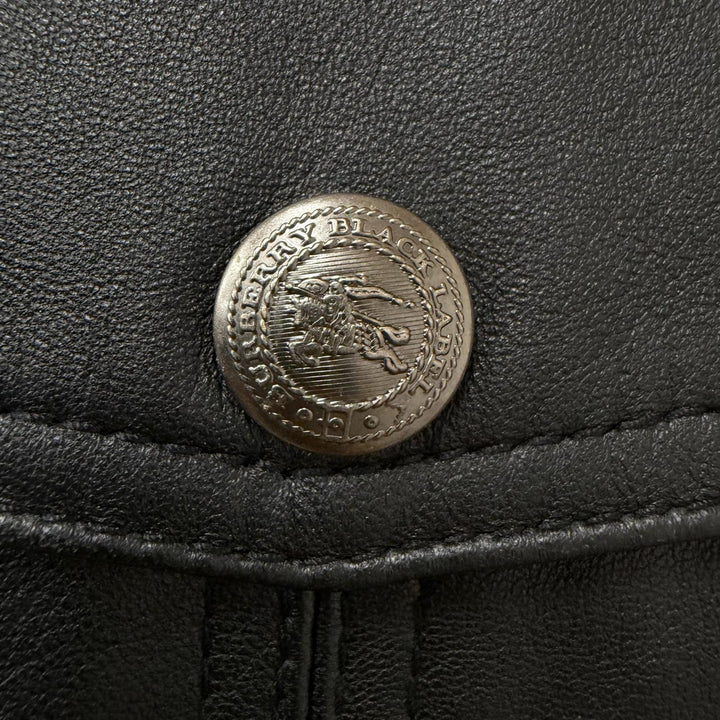美品□BURBERRY BLACK LABEL バーバリーブラックレーベル 羊革 裏チェック柄 ラムレザージャケット ブルゾン ブラック M 正規品 メンズ