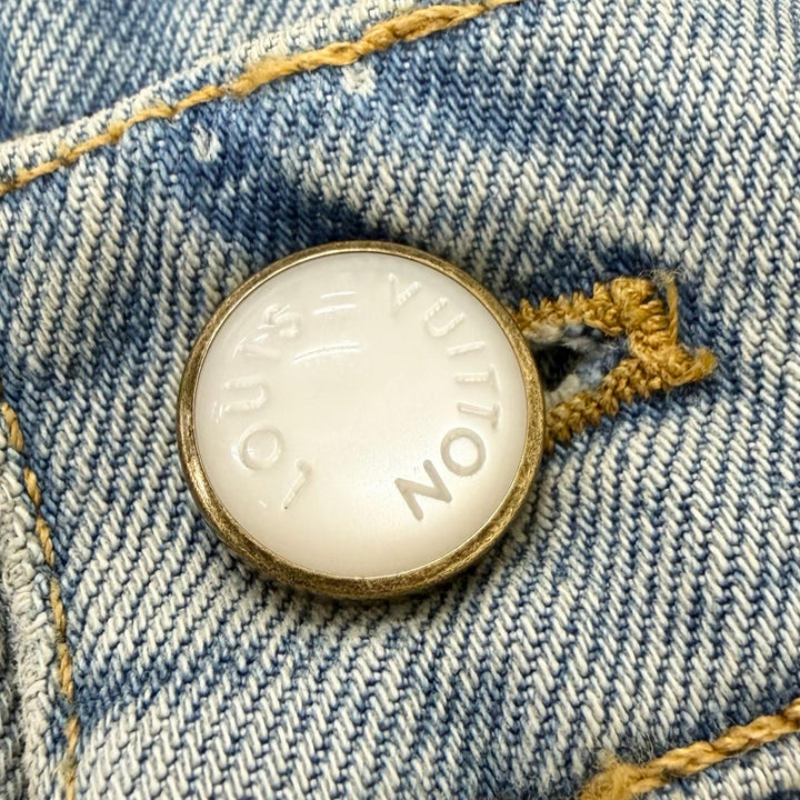 極美品□LOUIS VUITTON ルイヴィトン 2025年製 ヴィンテージ加工 ダミエパッチ LVロゴ刺繍 デニムパンツ ブルー 28 イタリア製 正規品