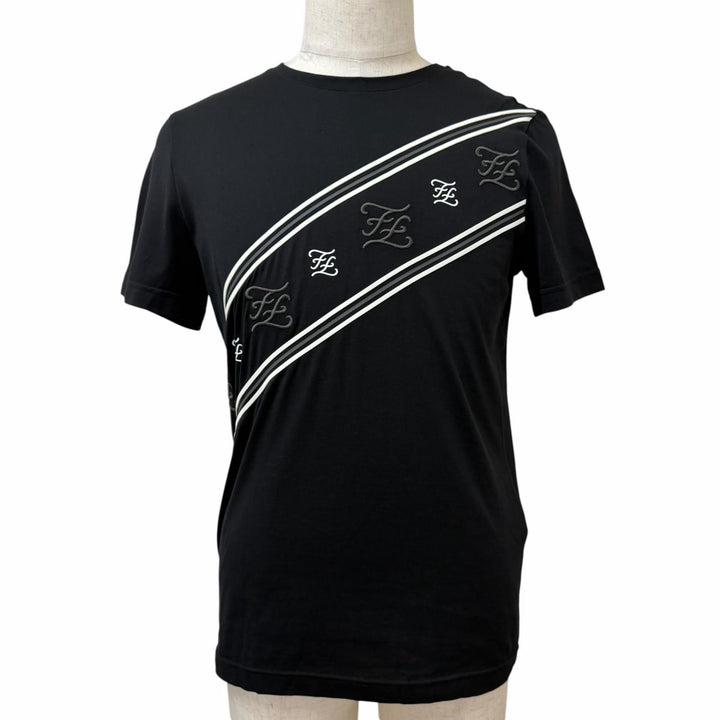 未使用品□FENDI フェンディ コットン100％ FAF532 FFロゴ カーリグラフィ 半袖Ｔシャツ カットソー 黒 S イタリア製 正規品 メンズ