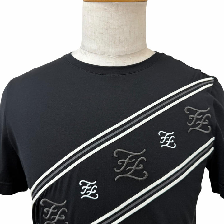 未使用品□FENDI フェンディ コットン100％ FAF532 FFロゴ カーリグラフィ 半袖Ｔシャツ カットソー 黒 S イタリア製 正規品 メンズ
