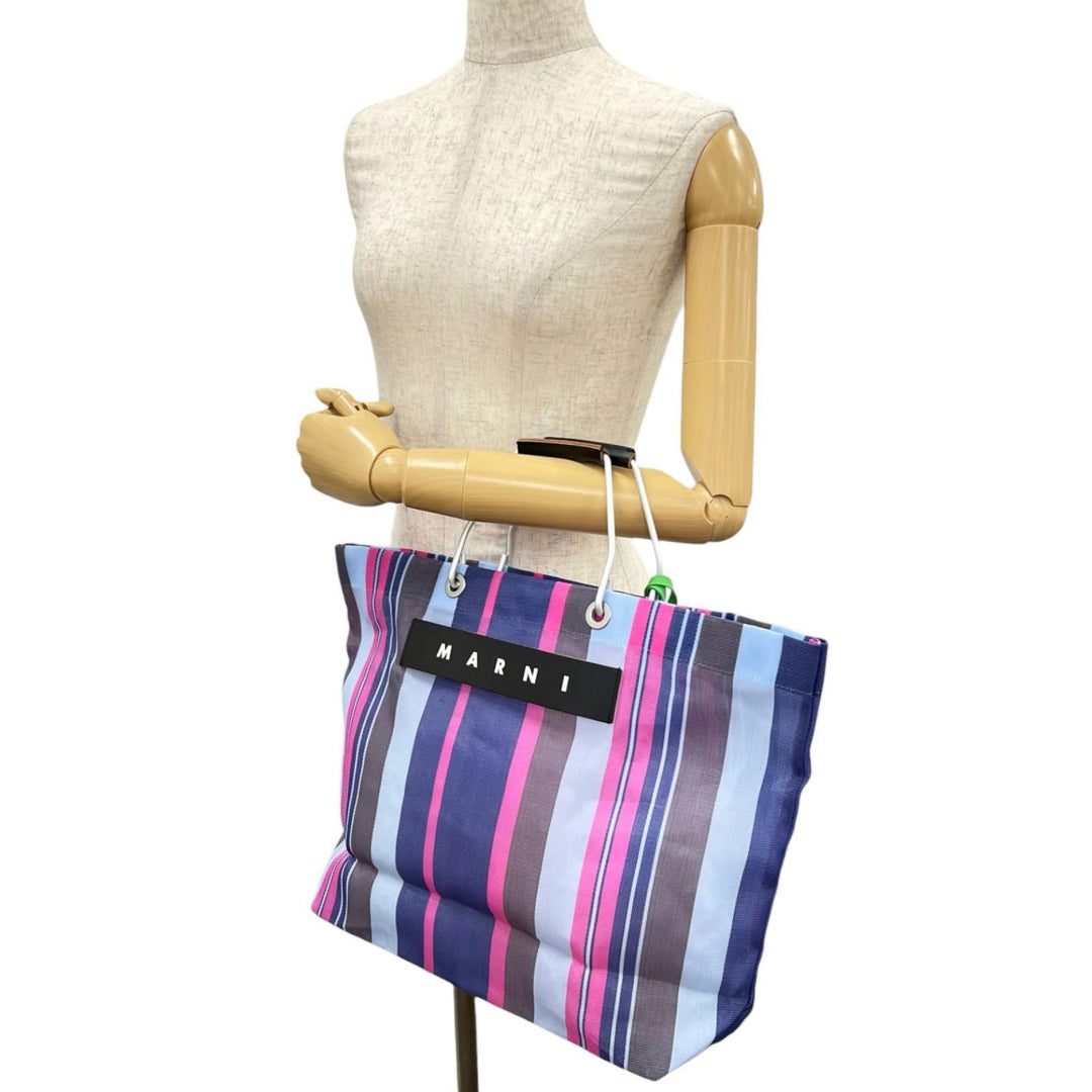 未使用品▲MARNI マルニ SHMHR08A01 FLOWER CAFE フラワーカフェ ストライプ トートバッグ マルチカラー レディース 保存袋付き