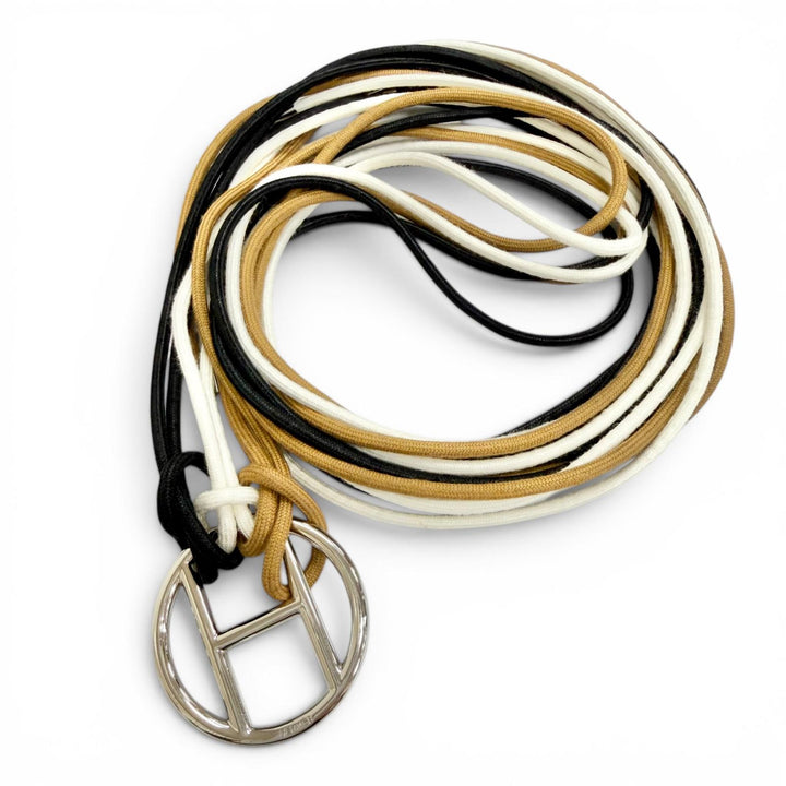 極美品△HERMES エルメス サッシュ ベルト シルバー金具 Hモチーフ 紐 ヒモ 3色 ブラック ホワイト ブラウン レディース オススメ◎