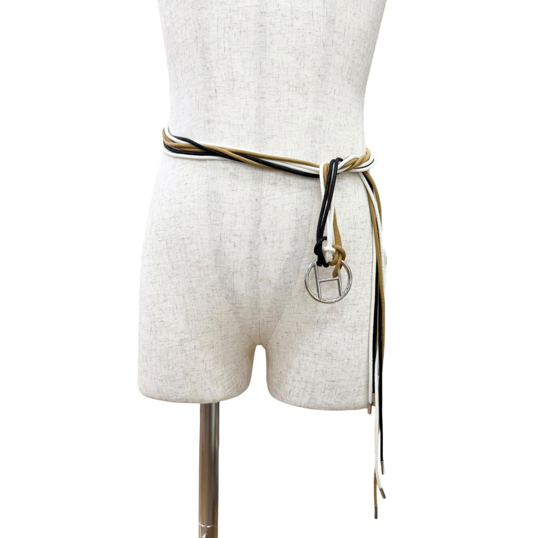 極美品△HERMES エルメス サッシュ ベルト シルバー金具 Hモチーフ 紐 ヒモ 3色 ブラック ホワイト ブラウン レディース オススメ◎