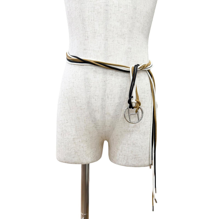極美品△HERMES エルメス サッシュ ベルト シルバー金具 Hモチーフ 紐 ヒモ 3色 ブラック ホワイト ブラウン レディース オススメ◎