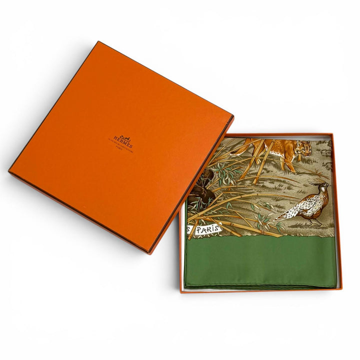 極美品★HERMES エルメス カレ90 四川省 SICHUAN シルク100％ アニマル スカーフ マルチ フランス製 レディース 箱付き
