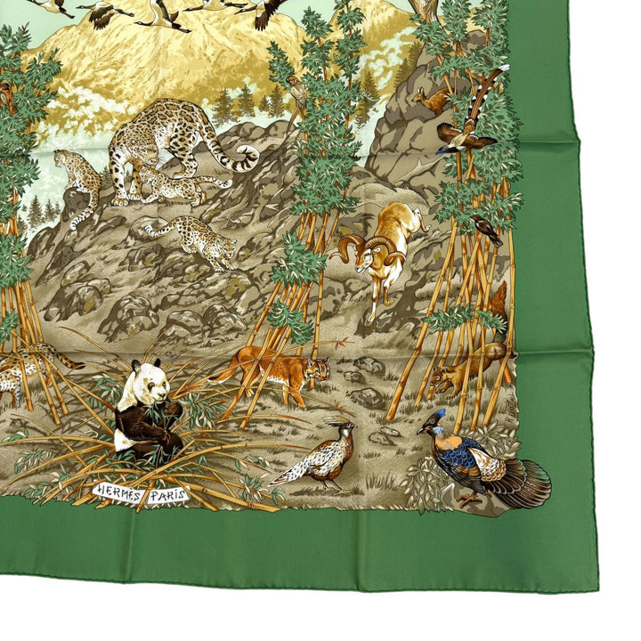 極美品★HERMES エルメス カレ90 四川省 SICHUAN シルク100％ アニマル スカーフ マルチ フランス製 レディース 箱付き