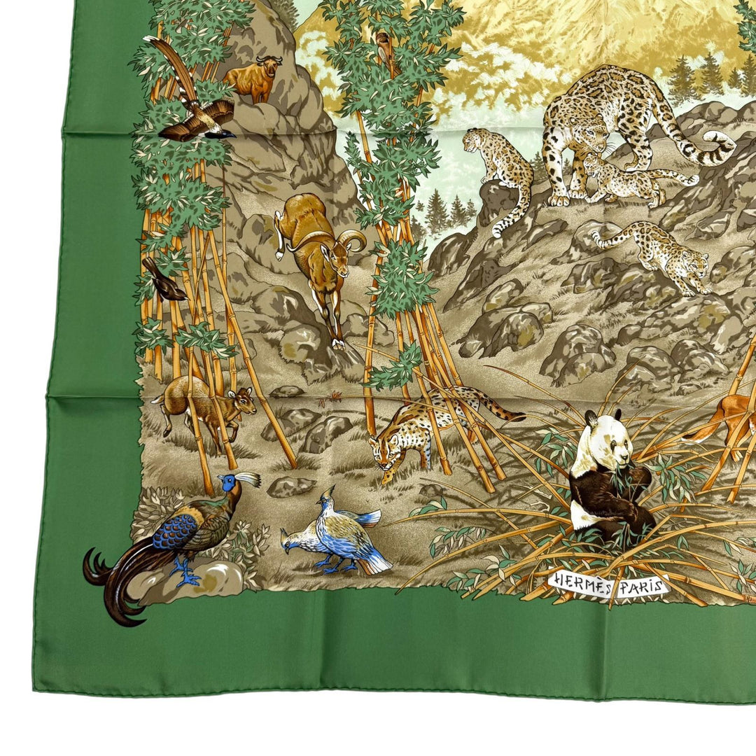 極美品★HERMES エルメス カレ90 四川省 SICHUAN シルク100％ アニマル スカーフ マルチ フランス製 レディース 箱付き