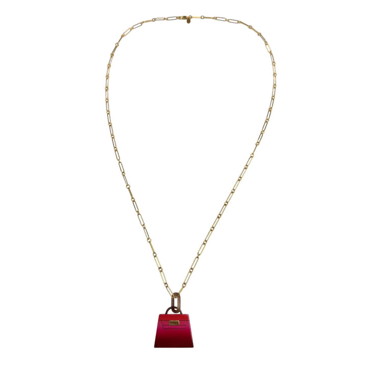 美品☆HERMES エルメス アミュレット マロキニエGM フュージョン ケリー ペンダントネックレス バッファローホーン ピンク系 ゴールド