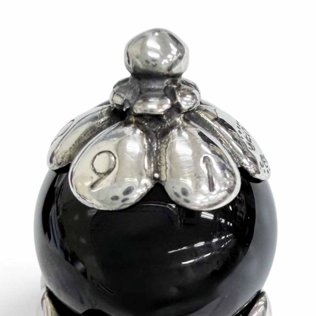 美品△Georg Jensen ジョージジェンセン 1991 925 オニキス ローズヒップモチーフ イヤーペンダント ネックレス Tバー 重量12.99g 箱付