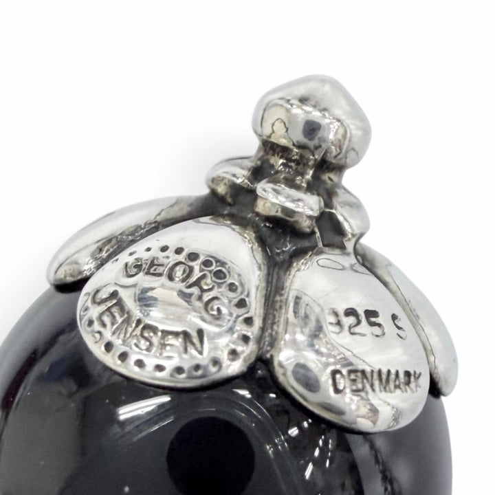 美品△Georg Jensen ジョージジェンセン 1991 925 オニキス ローズヒップモチーフ イヤーペンダント ネックレス Tバー 重量12.99g 箱付
