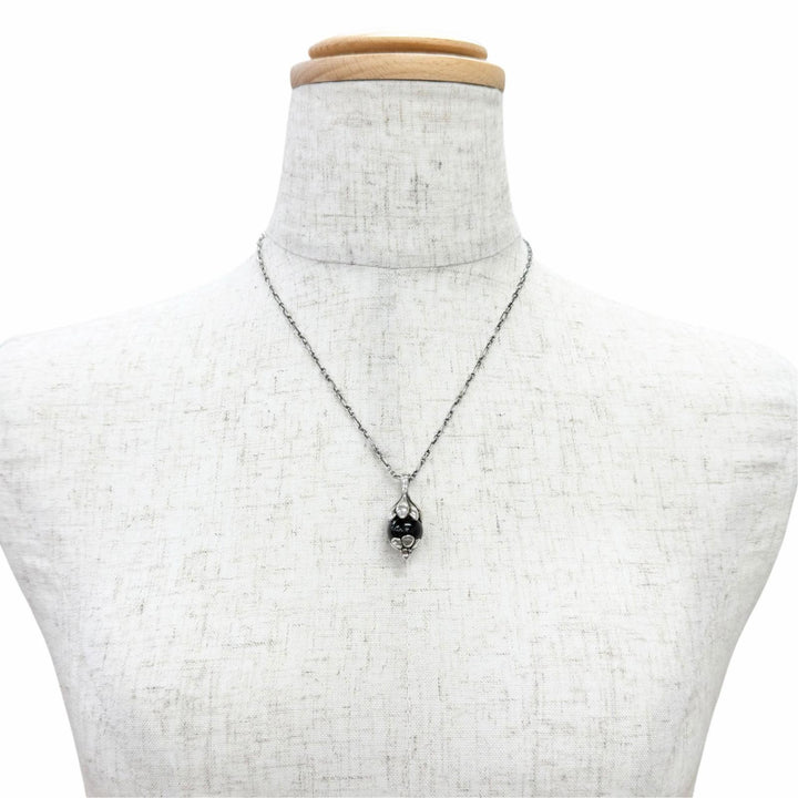 美品△Georg Jensen ジョージジェンセン 1991 925 オニキス ローズヒップモチーフ イヤーペンダント ネックレス Tバー 重量12.99g 箱付