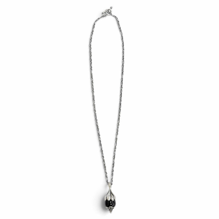 美品△Georg Jensen ジョージジェンセン 1991 925 オニキス ローズヒップモチーフ イヤーペンダント ネックレス Tバー 重量12.99g 箱付