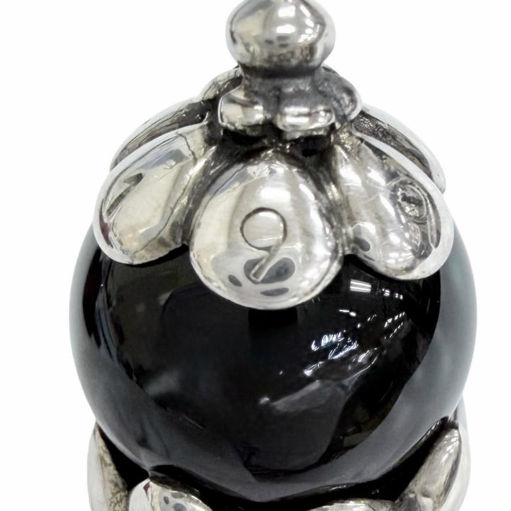 美品△Georg Jensen ジョージジェンセン 1991 925 オニキス ローズヒップモチーフ イヤーペンダント ネックレス Tバー 重量12.99g 箱付