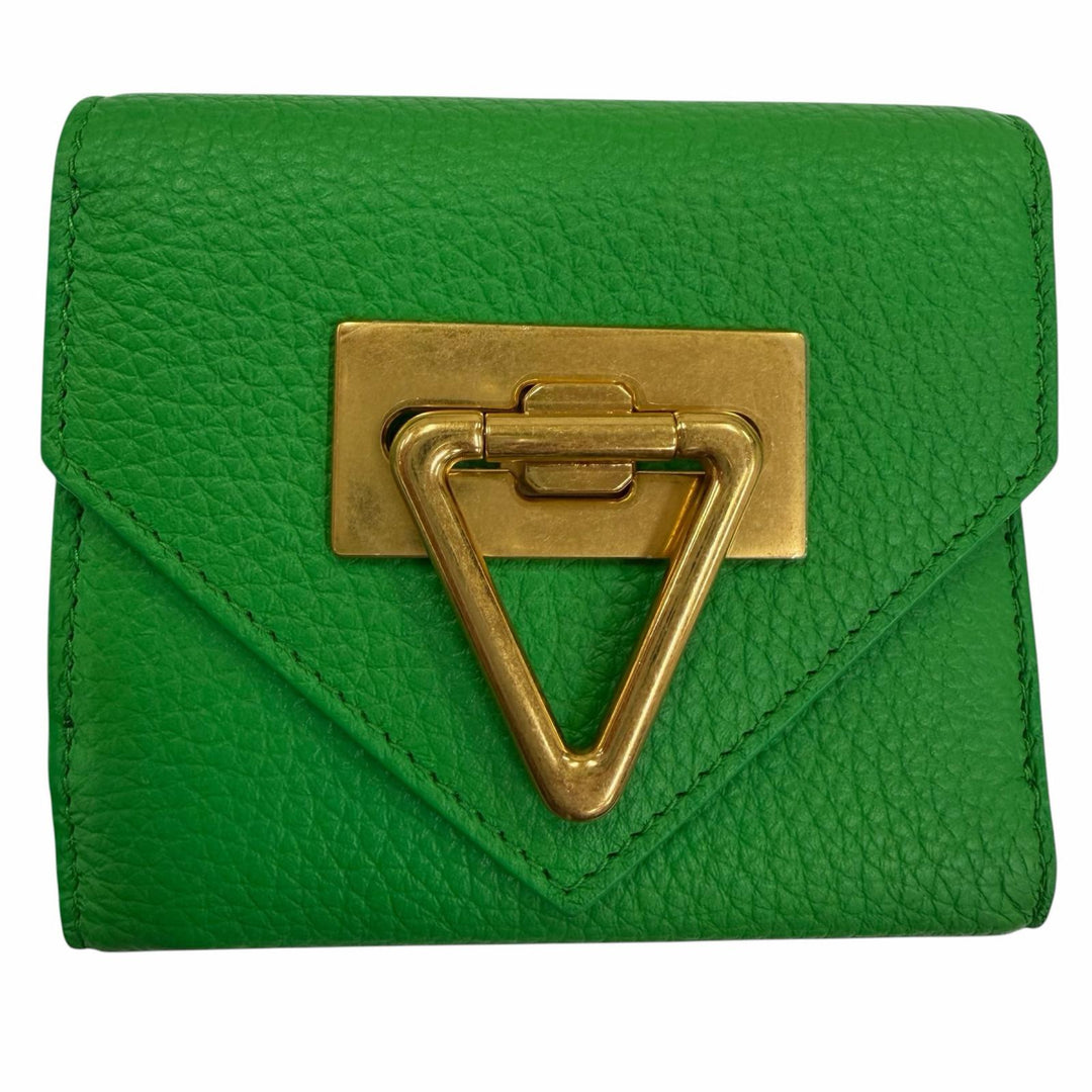 極美品☆BOTTEGAVENETA ボッテガヴェネタ パラキート ポイントロック レザー コンパクトウォレット 三つ折り財布 伊製 レディース 箱付き
