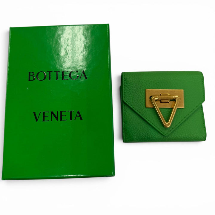 極美品☆BOTTEGAVENETA ボッテガヴェネタ パラキート ポイントロック レザー コンパクトウォレット 三つ折り財布 伊製 レディース 箱付き