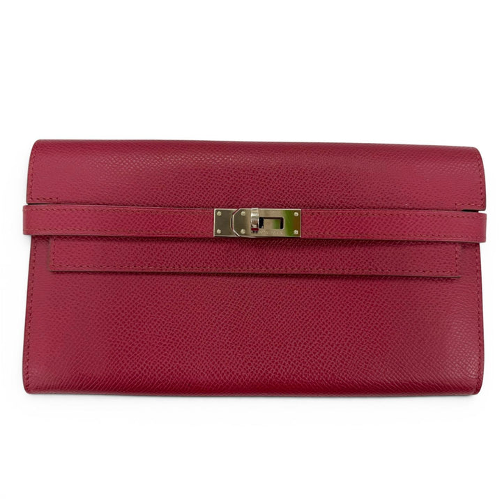美品☆HERMES エルメス ケリーウォレット ヴォーエプソン ルビー シルバー金具 ロングウォレット 長財布 □N刻印 フランス製 レディース