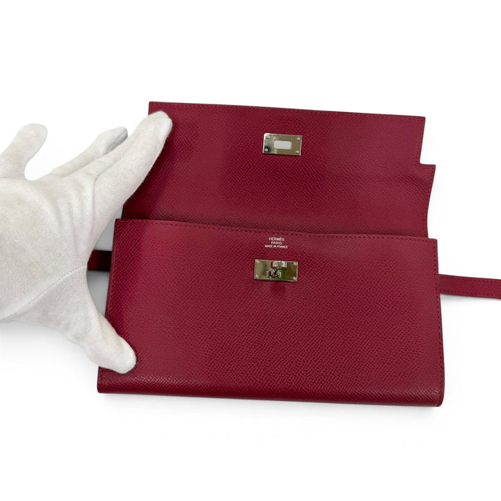 美品☆HERMES エルメス ケリーウォレット ヴォーエプソン ルビー シルバー金具 ロングウォレット 長財布 □N刻印 フランス製 レディース