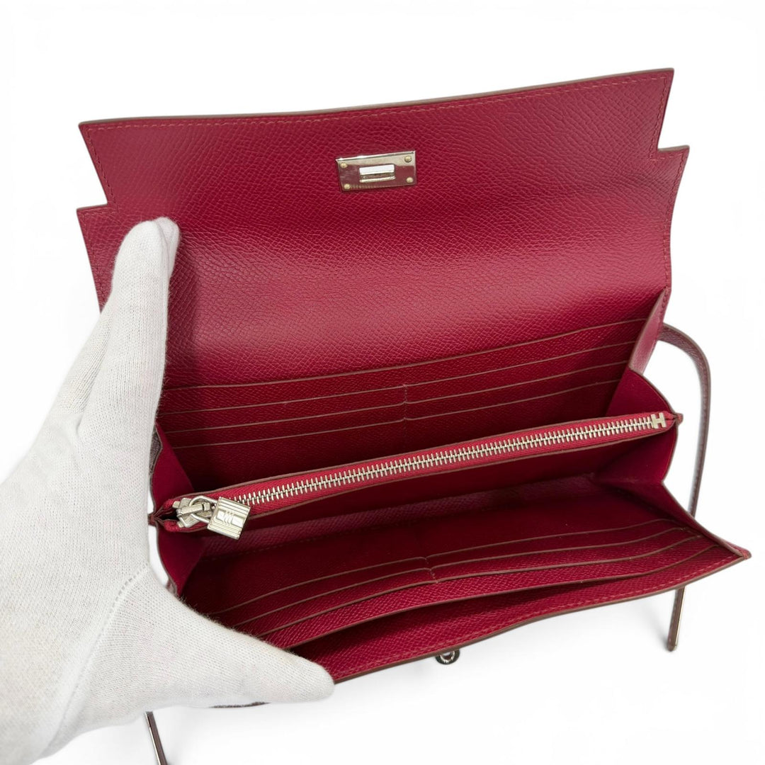 美品☆HERMES エルメス ケリーウォレット ヴォーエプソン ルビー シルバー金具 ロングウォレット 長財布 □N刻印 フランス製 レディース