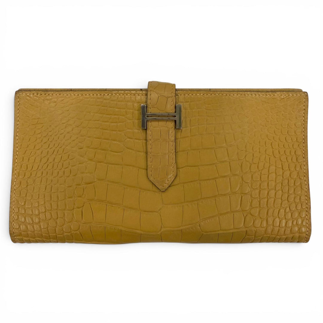 美品☆HERMES エルメス ベアンスフレ アリゲーター クラフト シルバー金具 ロングウォレット 長財布 R刻印 フランス製 レディース