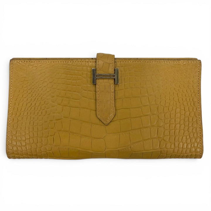 美品☆HERMES エルメス ベアンスフレ アリゲーター クラフト シルバー金具 ロングウォレット 長財布 R刻印 フランス製 レディース