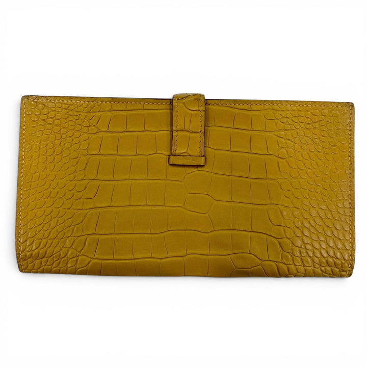 美品☆HERMES エルメス ベアンスフレ アリゲーター クラフト シルバー金具 ロングウォレット 長財布 R刻印 フランス製 レディース