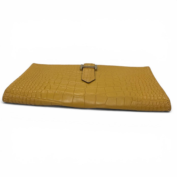 美品☆HERMES エルメス ベアンスフレ アリゲーター クラフト シルバー金具 ロングウォレット 長財布 R刻印 フランス製 レディース