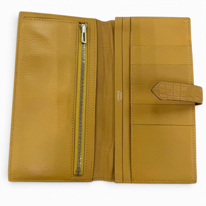 美品☆HERMES エルメス ベアンスフレ アリゲーター クラフト シルバー金具 ロングウォレット 長財布 R刻印 フランス製 レディース