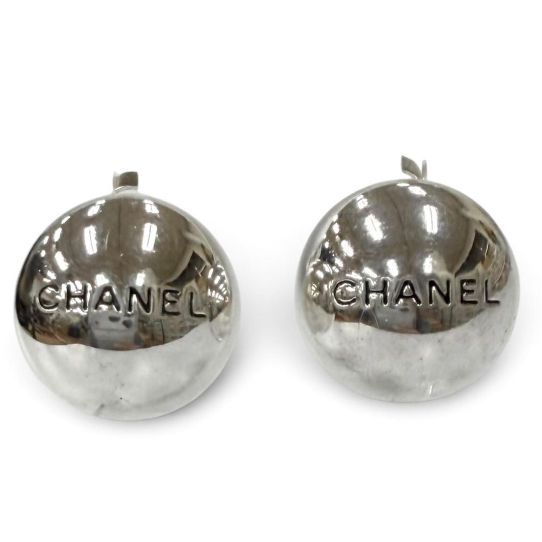 美品★CHANEL シャネル ヴィンテージ 98P ロゴデザイン ラウンド イヤリング アクセサリー シルバー フランス製 レディース