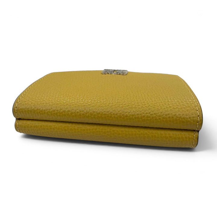 美品☆LOEWE ロエベ アナグラム トライフォールド ウォレット グレインカーフレザー コンパクトウオレット 三つ折り財布 ブラウン系