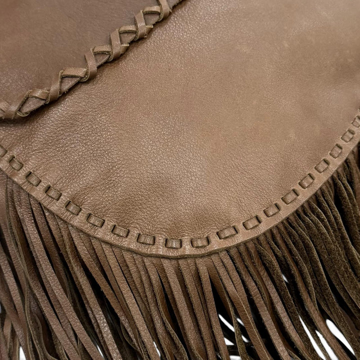 美品☆RALPH LAUREN ラルフローレン コンチョボタン オールレザー フリンジ ショルダーバッグ ブラウン レディース