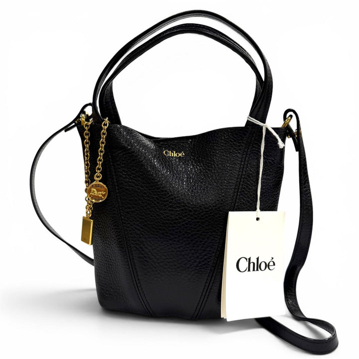 未使用品★Chloe クロエ CHC25SS812N84001 Spin スモール レザー ハンドバッグ ショルダーバッグ ブラック イタリア製 保存袋付き