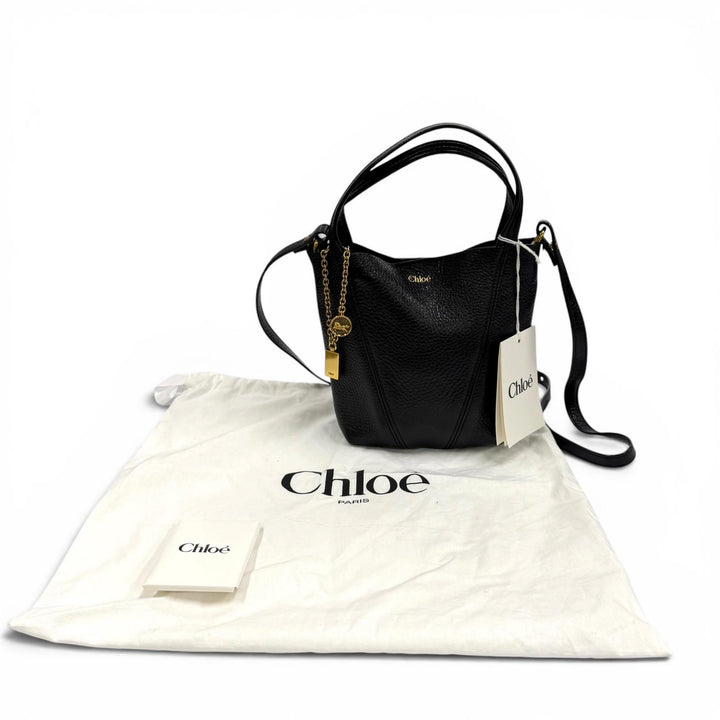 未使用品★Chloe クロエ CHC25SS812N84001 Spin スモール レザー ハンドバッグ ショルダーバッグ ブラック イタリア製 保存袋付き