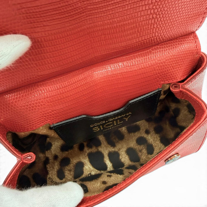 極美品◇DOLCE&amp;GABBANA ドルチェ＆ガッバーナ SICILY イグアナプリントレザー クリスタル DGロゴパッチ チェーンショルダー/ハンドバッグ