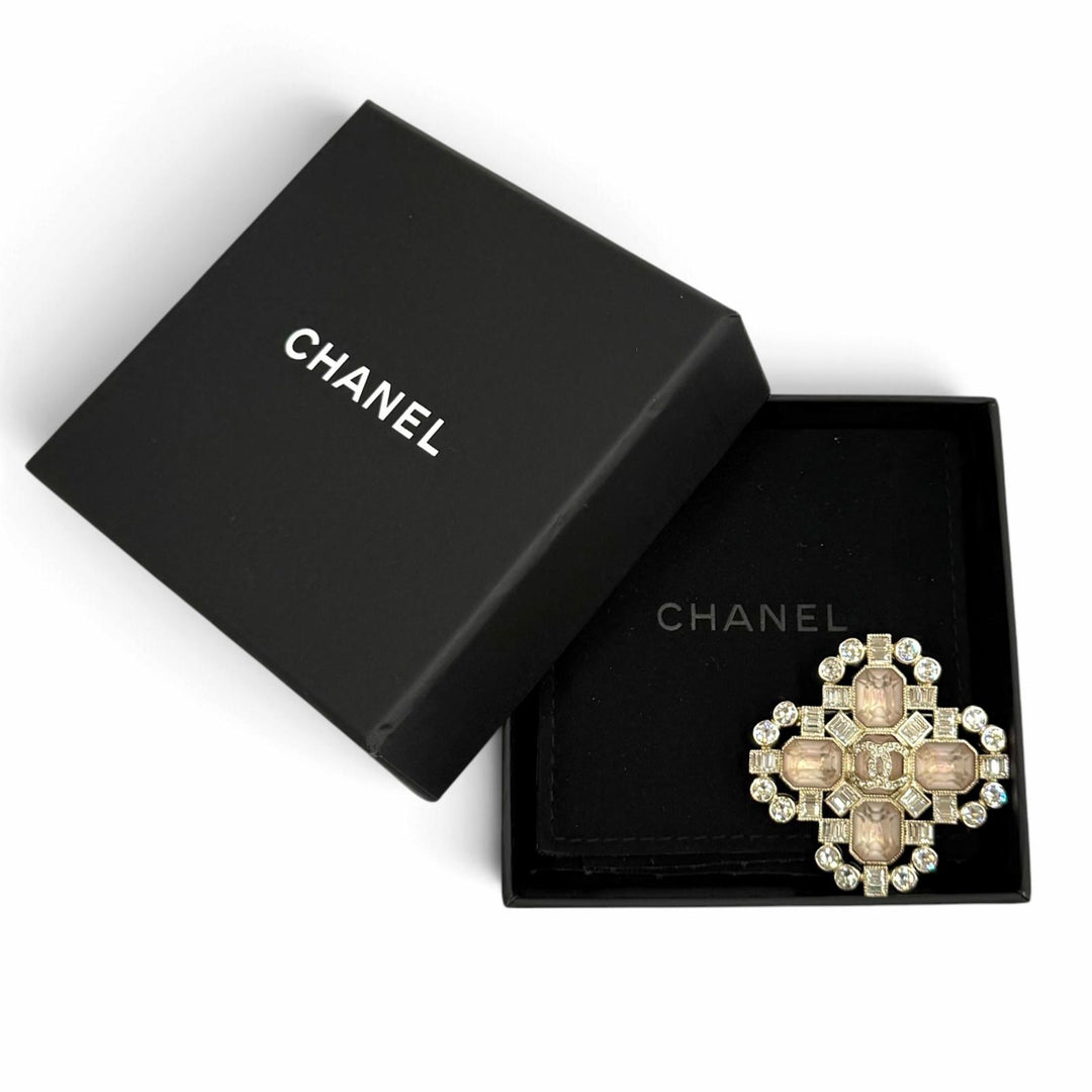 極美品★CHANEL シャネル C22B ココマーク ラインストーン ビジュー ブローチ ピンク シルバー フランス製 レディース 箱・保存袋付き