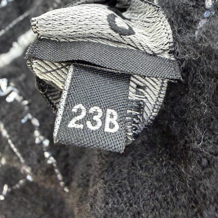 美品☆CHANEL シャネル 23B カシミヤ・シルク混 ココマーク リボンツイード チェック柄 フリンジ 大判 ストール ブラック イタリア製