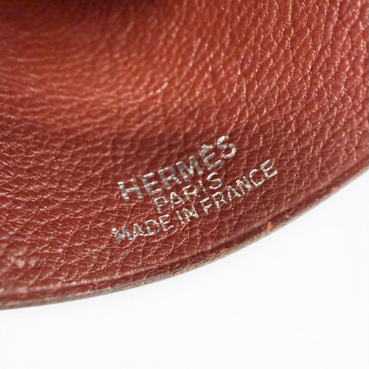 良品△HERMES エルメス ヴィンテージ レザー ルージュアッシュ シルバー金具 マルジェラ期 クロシェット ネックレス □D刻印 仏製 メンズ