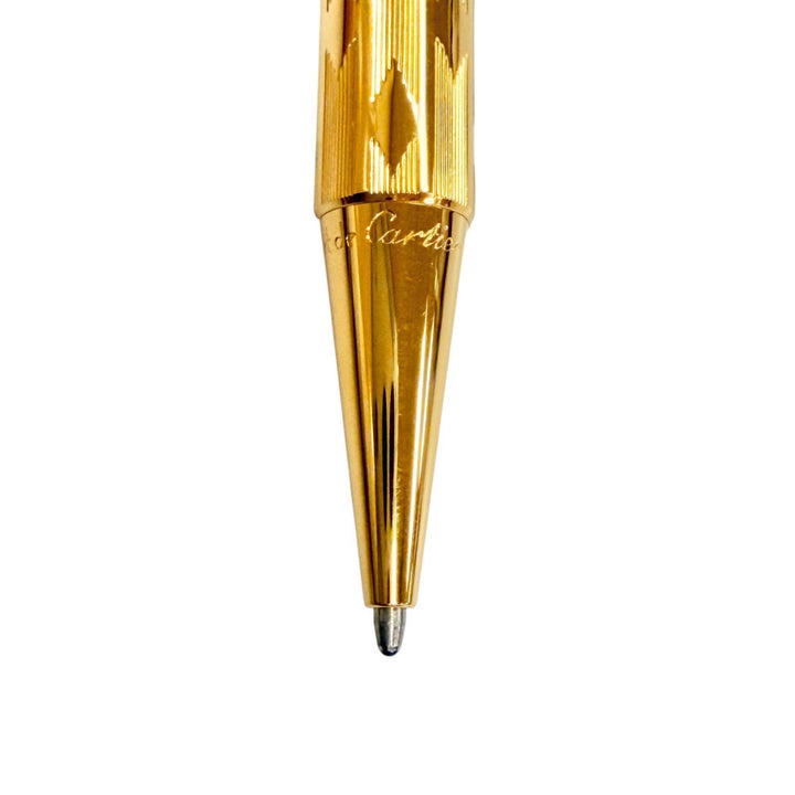 極美品△Cartier カルティエ トリニティ ダイヤ ストライプ柄 ツイスト式 ボールペン 希少柄 ゴールド メンズ 筆記確認済み オススメ◎