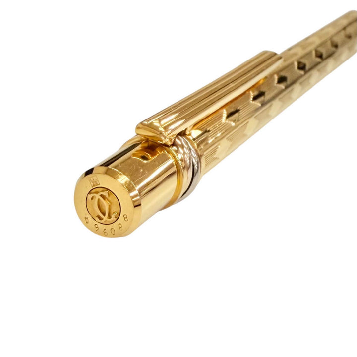 極美品△Cartier カルティエ トリニティ ダイヤ ストライプ柄 ツイスト式 ボールペン 希少柄 ゴールド メンズ 筆記確認済み オススメ◎