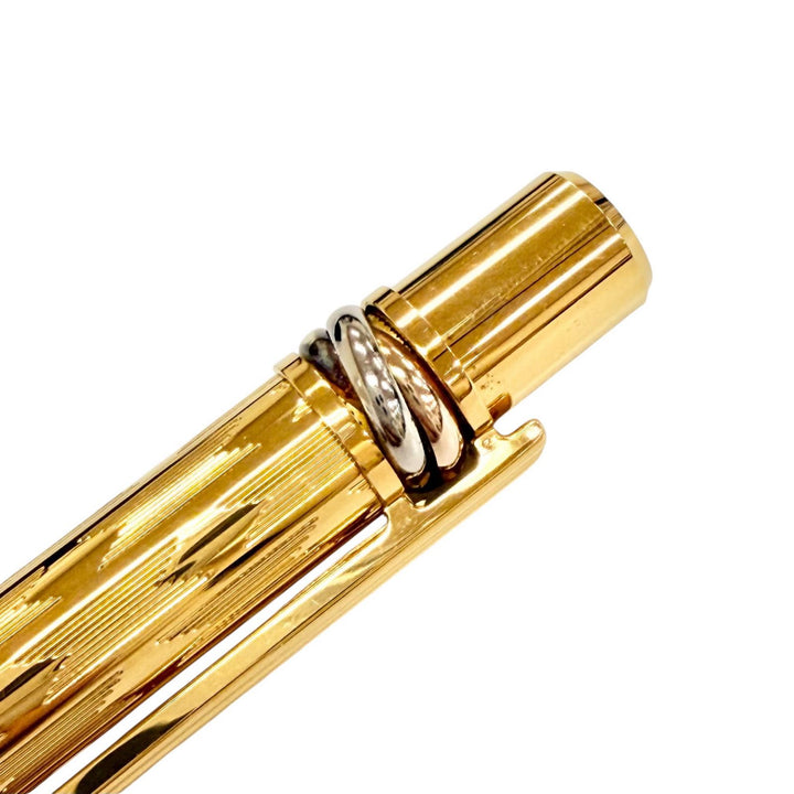 極美品△Cartier カルティエ トリニティ ダイヤ ストライプ柄 ツイスト式 ボールペン 希少柄 ゴールド メンズ 筆記確認済み オススメ◎