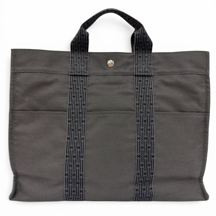 美品☆HERMES エルメス エールライン MM シルバー金具 セリエ金具 キャンバス トートバッグ ハンドバッグ グレー フランス製 レディース