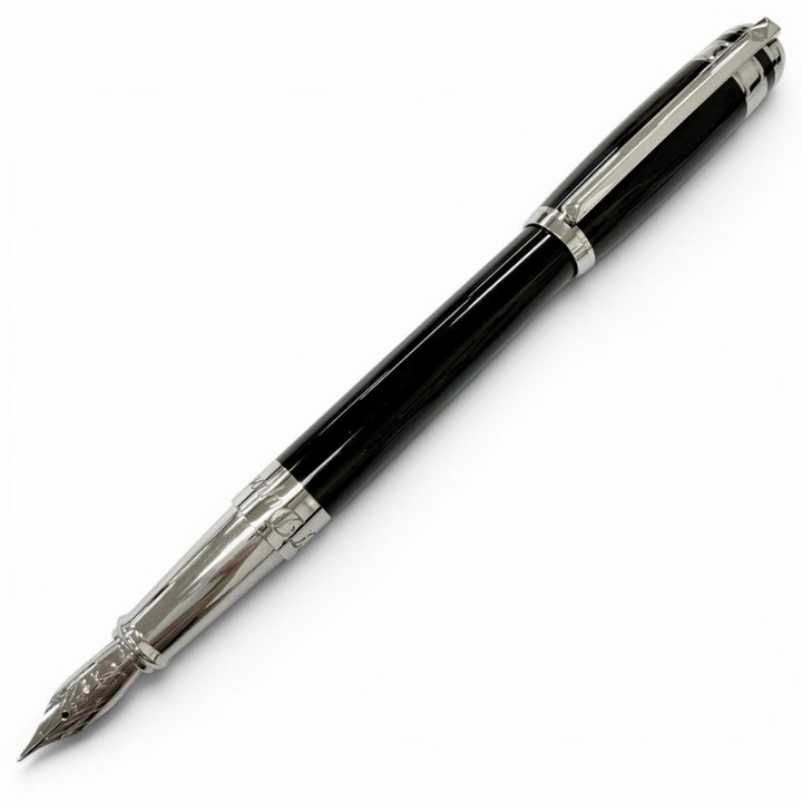 極美品□Dupont デュポン ラインD エタニティ ペン先14K Fニブ キャップ式 万年筆 ステーショナリー ブラック シルバー フランス製　