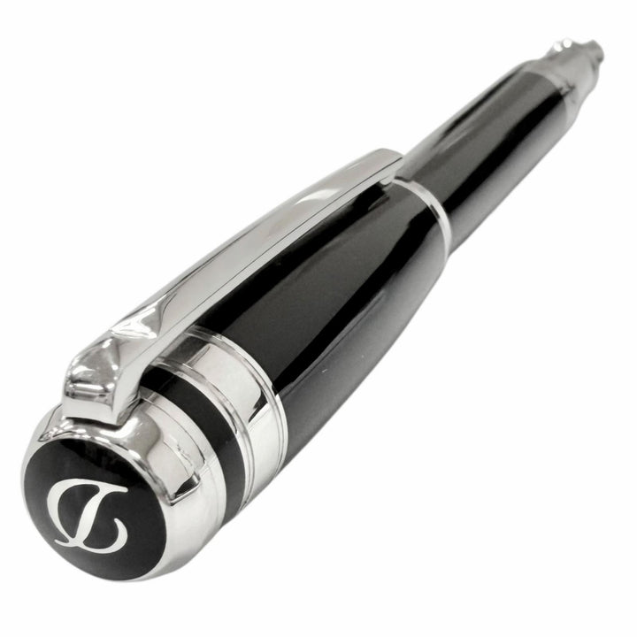 極美品□Dupont デュポン ラインD エタニティ ペン先14K Fニブ キャップ式 万年筆 ステーショナリー ブラック シルバー フランス製　