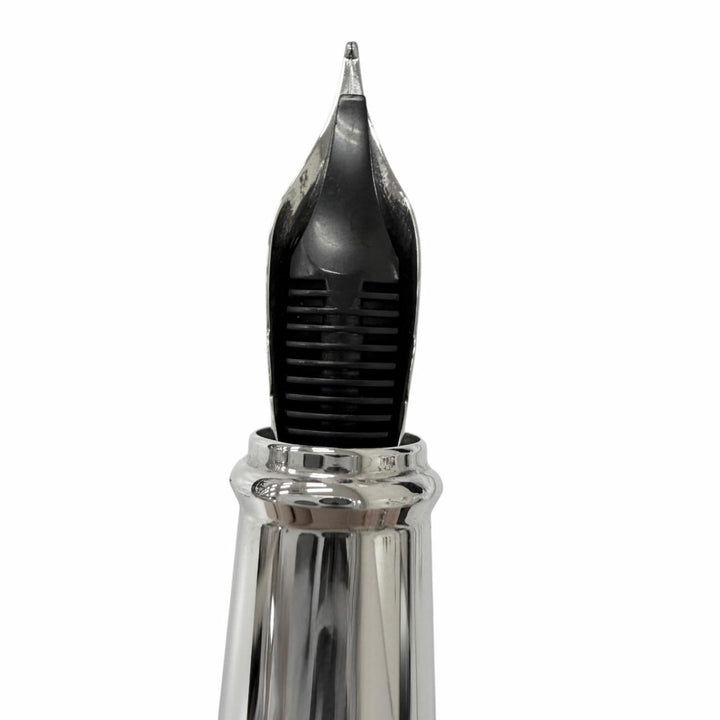 極美品□Dupont デュポン ラインD エタニティ ペン先14K Fニブ キャップ式 万年筆 ステーショナリー ブラック シルバー フランス製　