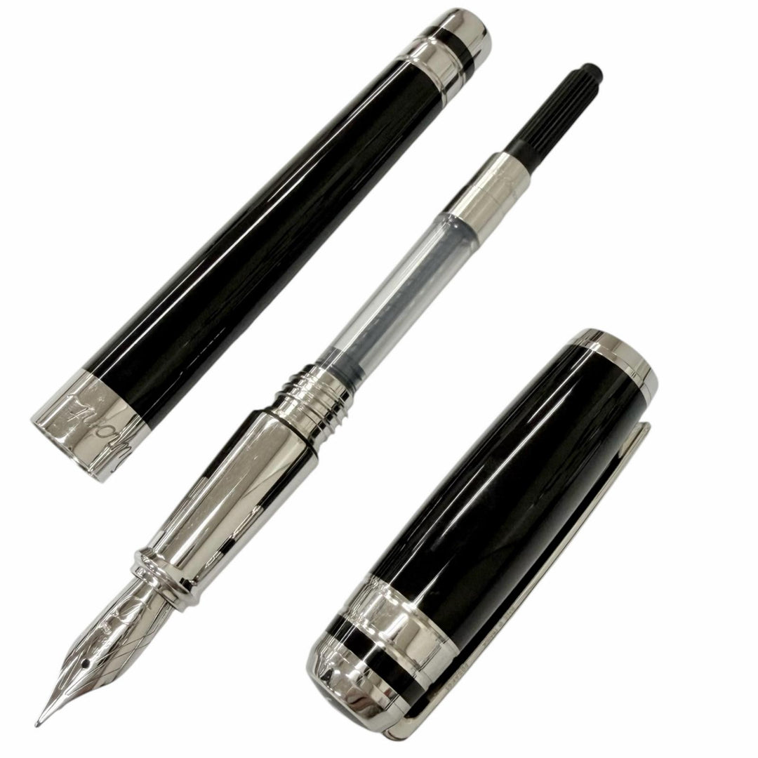 極美品□Dupont デュポン ラインD エタニティ ペン先14K Fニブ キャップ式 万年筆 ステーショナリー ブラック シルバー フランス製　