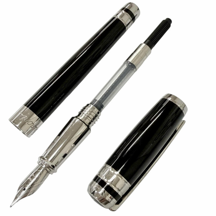 極美品□Dupont デュポン ラインD エタニティ ペン先14K Fニブ キャップ式 万年筆 ステーショナリー ブラック シルバー フランス製　