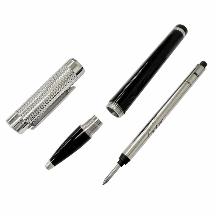 美品□Cartier カルティエ ST220009 パシャ ドゥ カルティエ ダイヤモンドヘッド ボールペン ブラック シルバー ドイツ製 筆記確認済み　