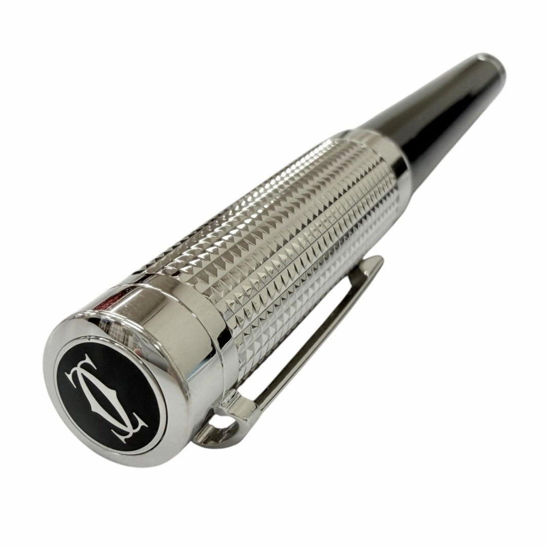 美品□Cartier カルティエ ST220009 パシャ ドゥ カルティエ ダイヤモンドヘッド ボールペン ブラック シルバー ドイツ製 筆記確認済み　