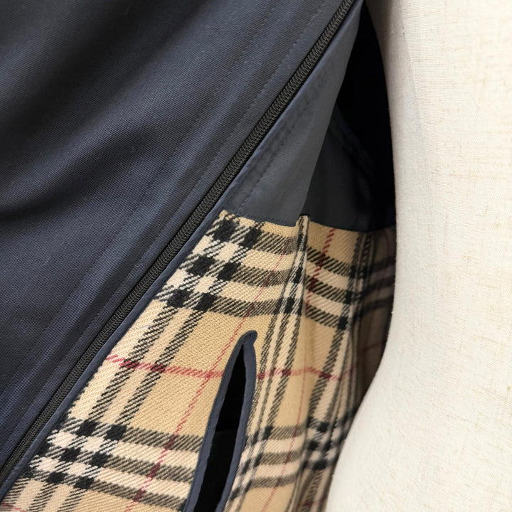 美品□BURBERRY LONDON バーバリーロンドン シルク混 ノバチェック柄ライナー付き ステンカラーコート ネイビー 90-165-4 日本製 正規品