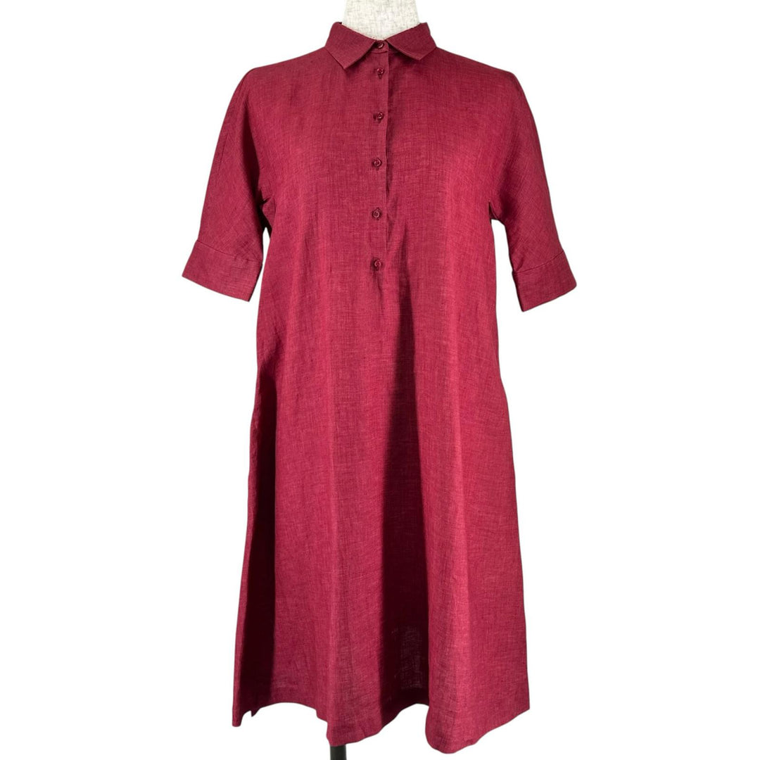 極美品▲Loro Piana ロロピアーナ リネン100% プルオーバー シャツ ワンピース ボルドー 38 イタリア製 正規品 レディース